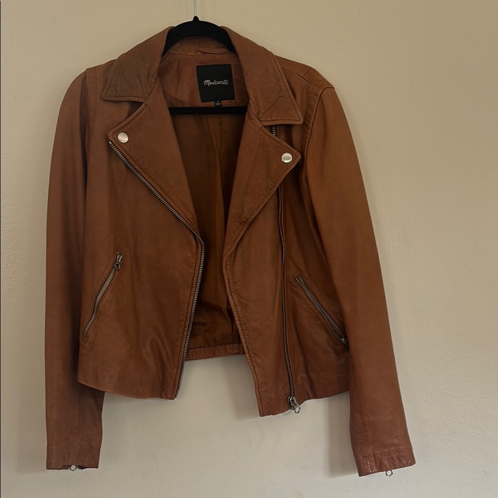 Madewell Tan Leather Moto Jacket Asymmetrical Zipper